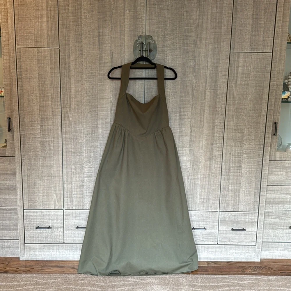 Commense Cotton & Linen Halter A Line Long Dress‎